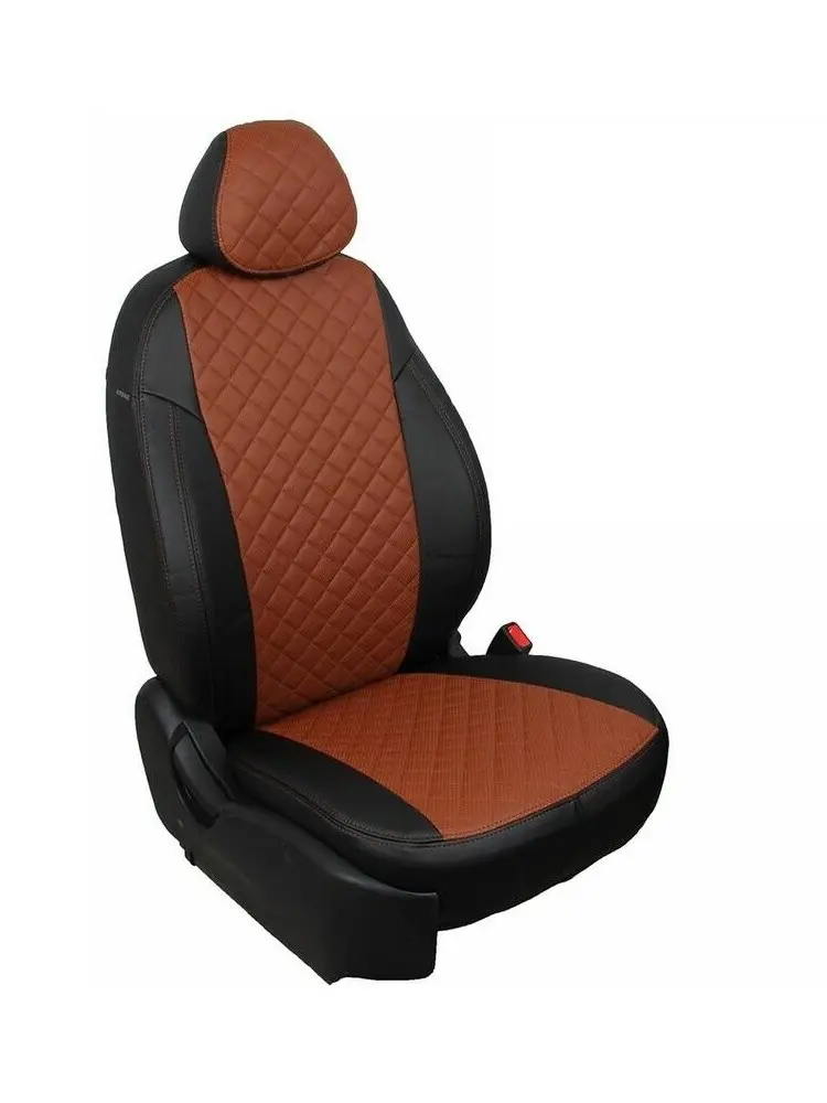 Авточехлы для Volkswagen Jetta 6 2010-2015 "Флайт контроллер" коричневого цвета из экокожи с алмазным дизайном, модель vo-dzh-dzh6-cheko-r.