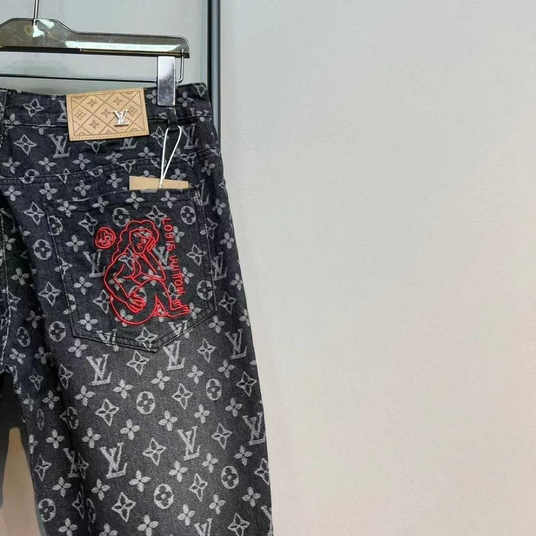 Джинсы В Стиле Louis Vuitton‌ Copy 1:1 Мужские Прямые Стрейчевые КлассичесКие Модные