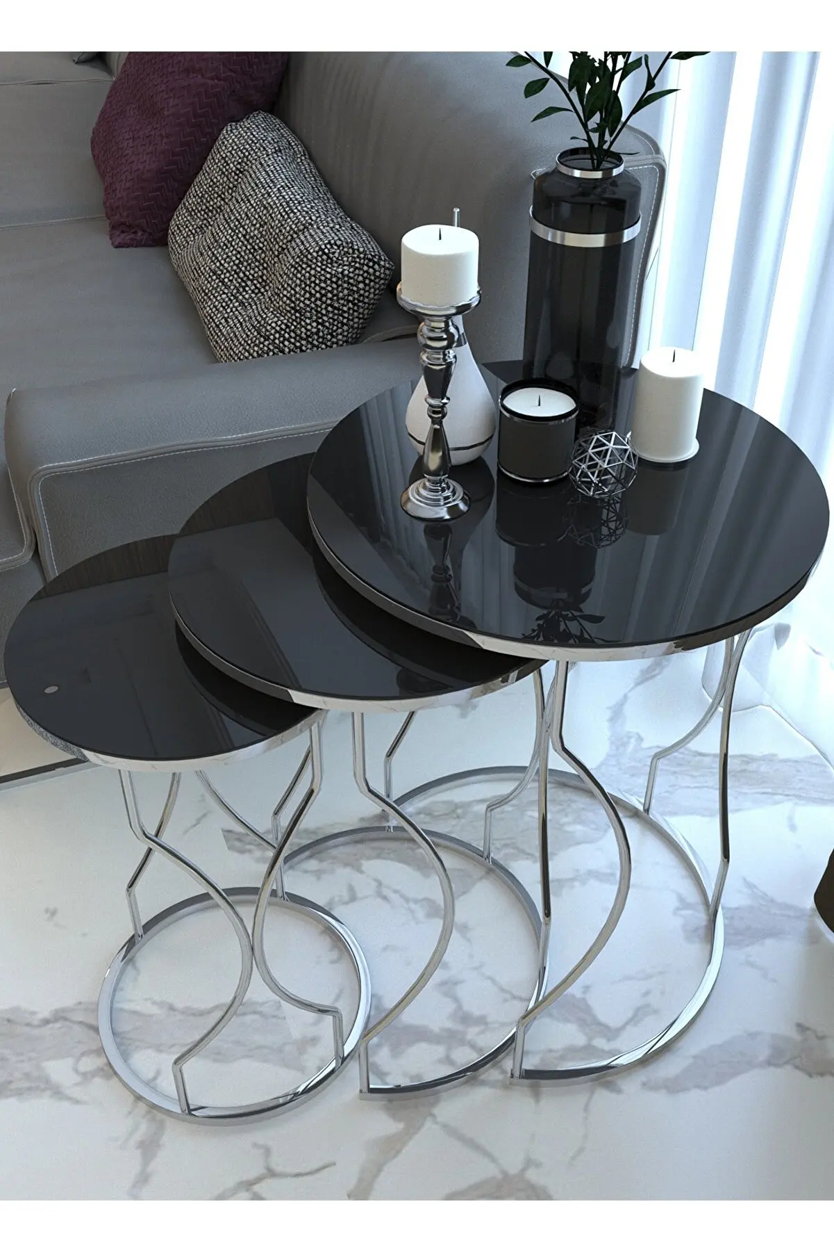 

Gold Metal Nesting Table Unbreakable Interlocking Glass 3 Piece Scandinavian Side Table Tea Coffee Service Table Round Living Ro