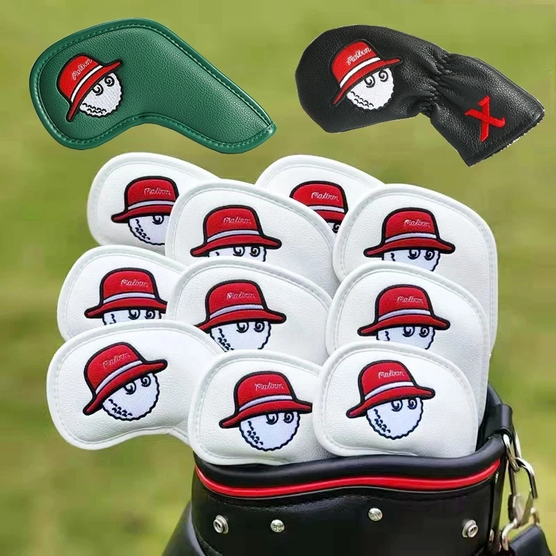 

10 Pcs/Set Orginial Korean fisherman's Hat Golf Club Head Covers PU Leather Golf Iron Cover Set Outdoor Sport Golf Accessoires