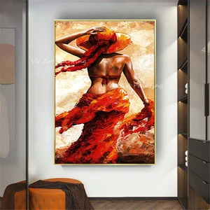 100% Handmade sexy women body with red dress beautiful picture portrait art Oil Painting Modern Livi