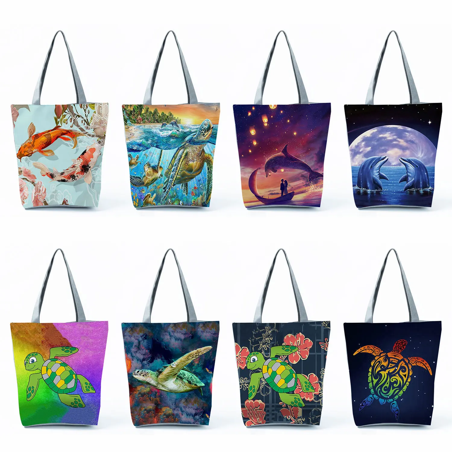 

Handbag Lady Shopper Bag Trendy High Capacity Eco Friendly Tote Bag For Women School Teacher Gift Sea Life Turtle Dolphin Print