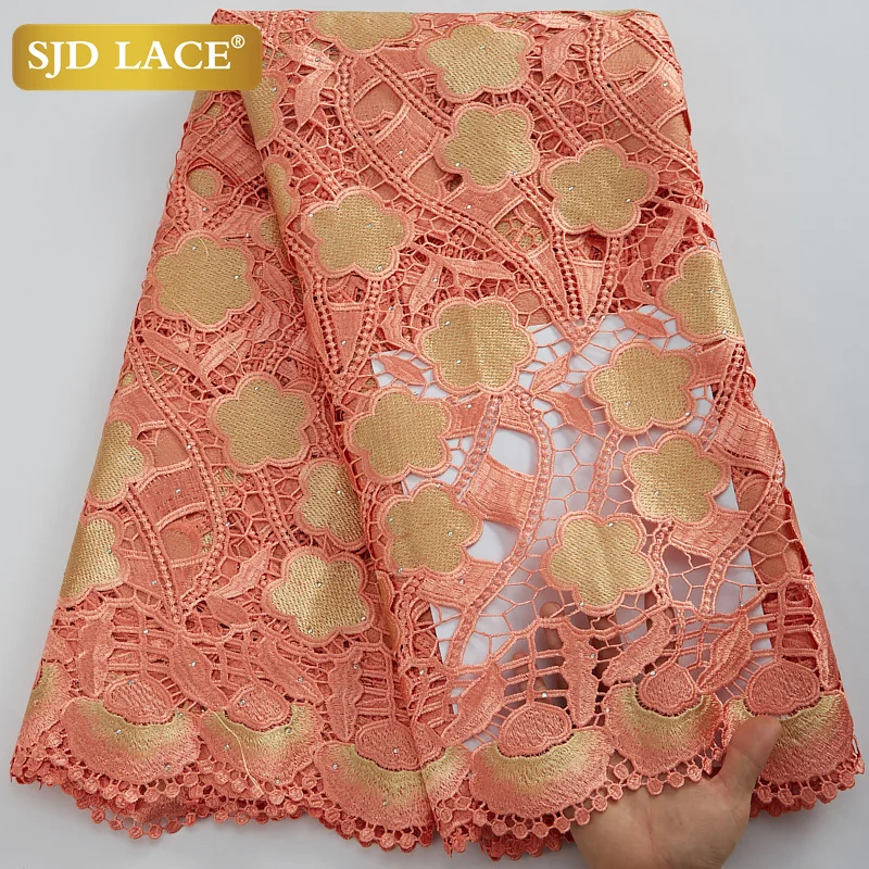 

SJD LACE African Water Soluble Lace Fabric Embroidery Nigerian Guipure Cord Lace Fabric Newest Wedding Material Sewing A2933