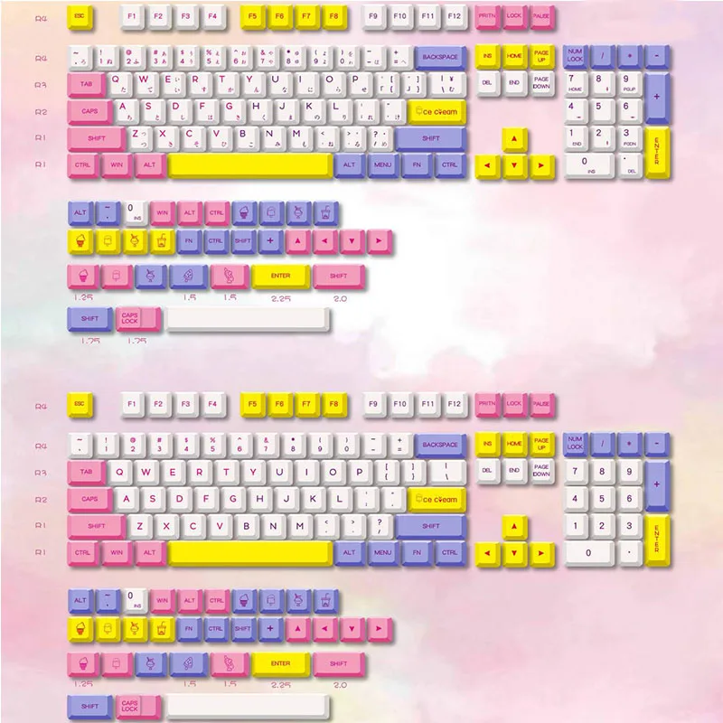 

136 Keys XDA Keyboard Keycap ice cream Colorful Sublimation of PBT MX Switch Mechanical keyboard Custom Anne Pro 2 GK61 REDRAGON