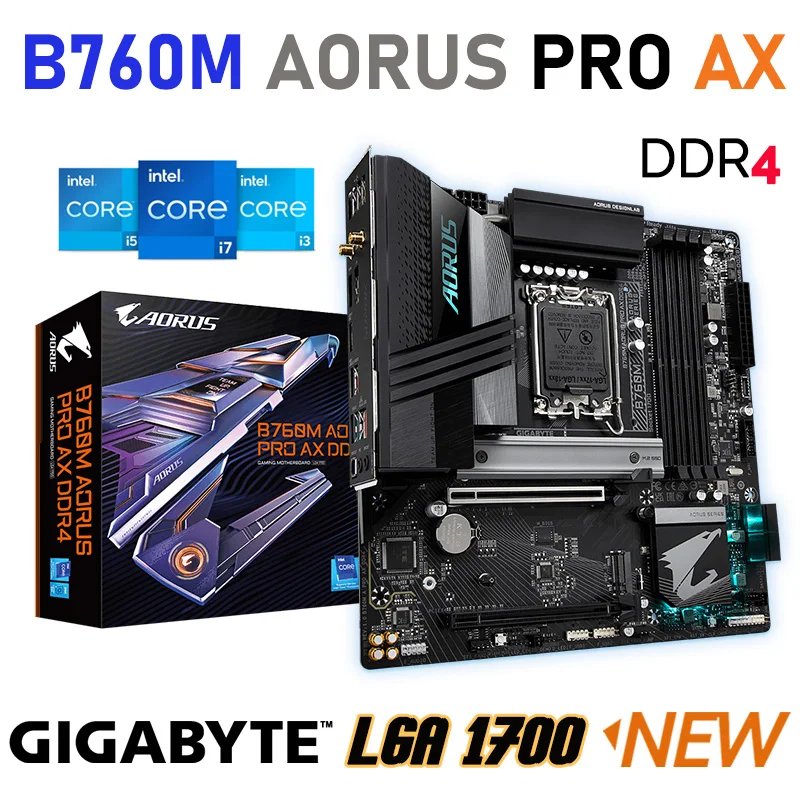 

Gigabyte B760M AORUS PRO AX DDR4 LGA 1700 Motherboard DDR4 5333MHz Support 13th Gen CPU i3 i5 i7 i9 M.2 128GB Intel B760 NEW