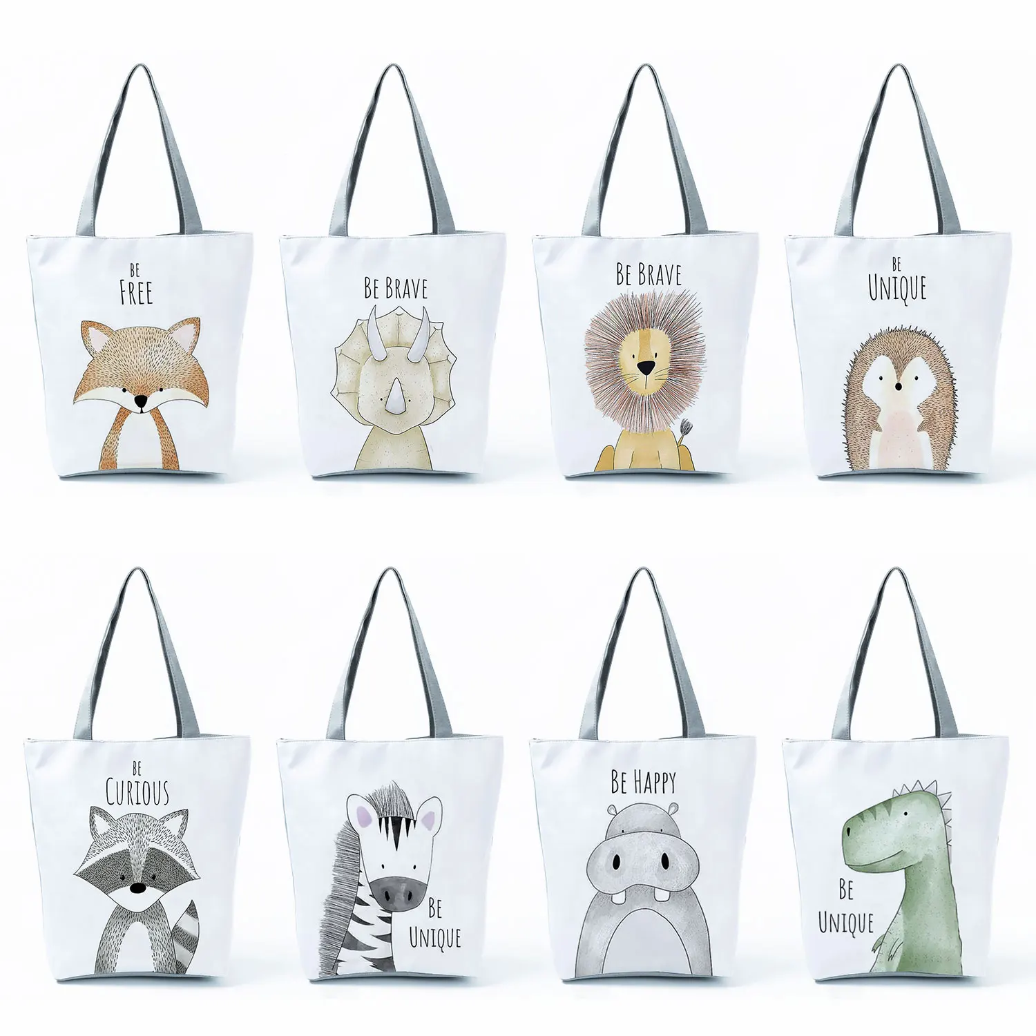 

Ladies Tote Bag Cute Cartoon Animal Fox Zebra Print Customizable Shopping Bag Tote Bag Student Handbag Eco-Friendly Foldable