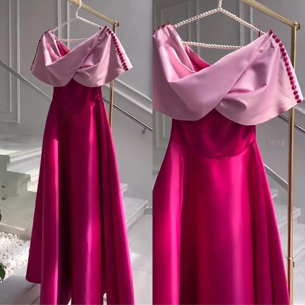 

Prom Dresses Eleagnt Off the Shoulder Empire Party Dress Floor Length Short Sleeve Ruched Formal Evening Gowns فستان سهره