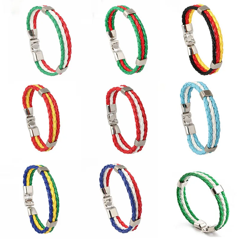 

Fashion World Country Flag Color PU Leather Braided Bracelet For Men Women High Quality Handmade Bangle Bracelet Jewelry Gifts