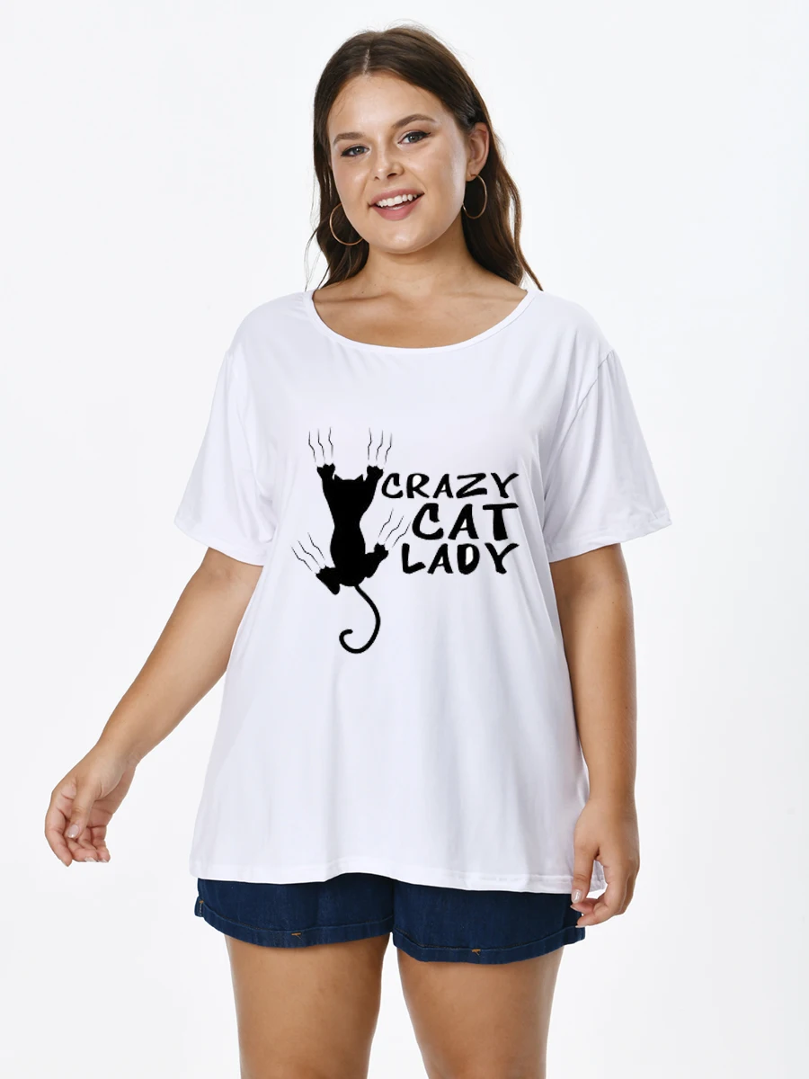 

Plus Size Women T-shirt With Lovely Cat Print O-neck Short Sleeve Tops for FEMMES Large Tunics Blouses Mujeres Talla 22061607