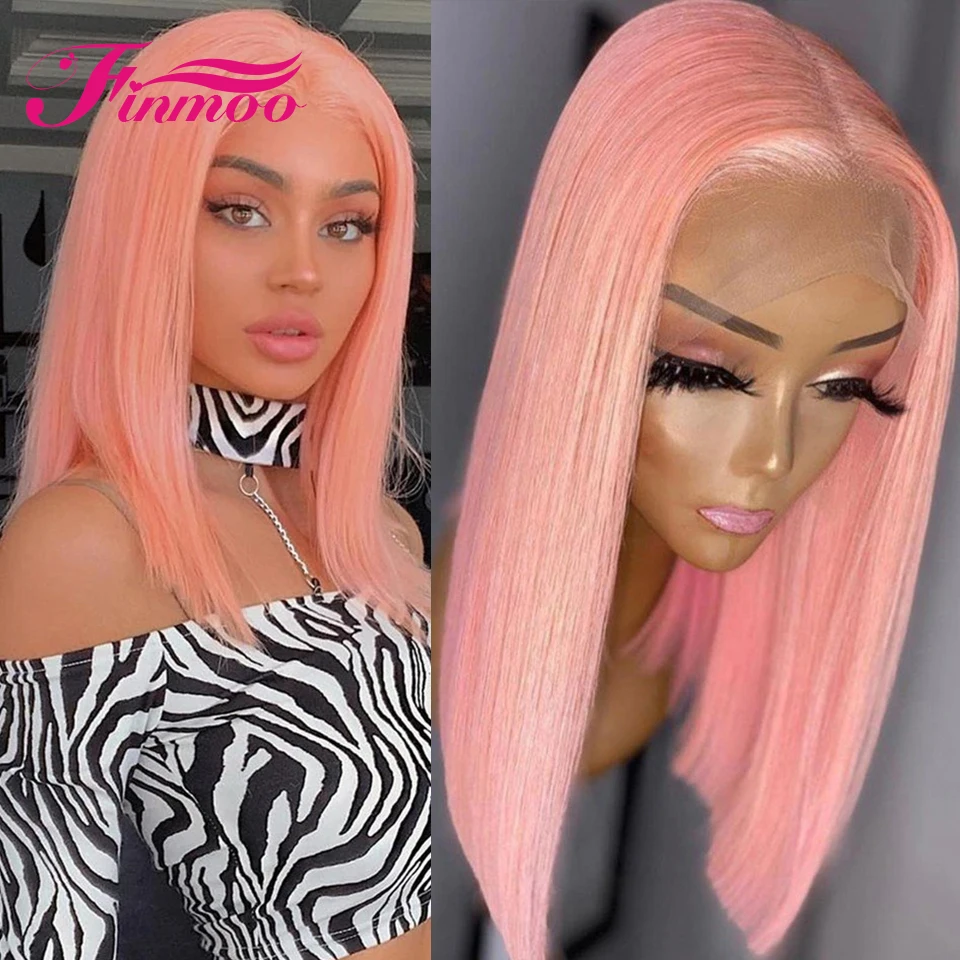 Pink Colored Lace Front Wig Human Hair Wigs For Women 13x4 Bob Straight Lace Front Wigs Transparent Lace Frontal Wig Human Hair