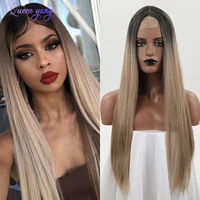 mstn synthetic black blonde ombre long straight fake hair middle part good quality wig cosplay lolita daily wig for women wigs
