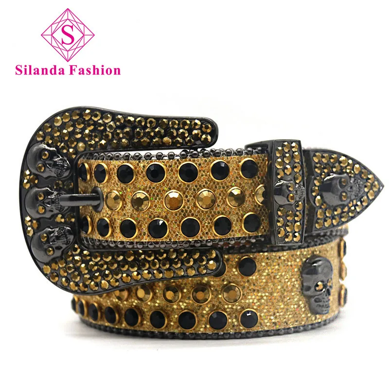 

Silanda Fashion Luxury Strap Women Glossy Rhinestone Inlaid Belts Cowboy Cowgirl Jeans Waistband Men's Genuine Leather Girdles