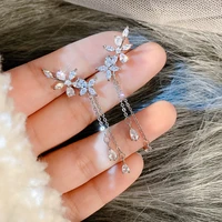 new fashion aaa cubic zircon flower tassel earring for women full rhinestone moon butterfly pearl dangle earring wedding jewelry