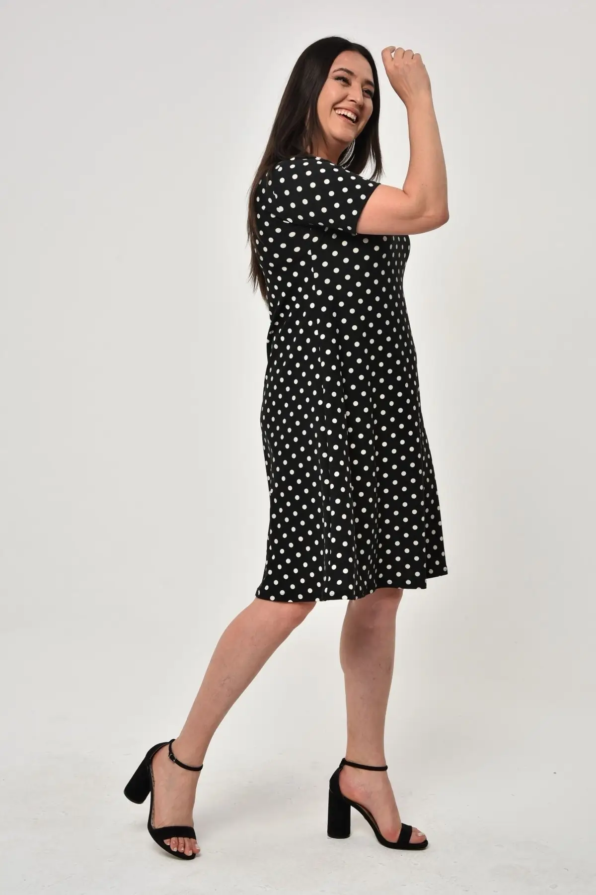 Plus Size Women's Dress Casual Short Sleeve Polka Dot Crepe Round Neck Midi Length Lycra Viscose XL 2XL 3XL 4XL 5XL