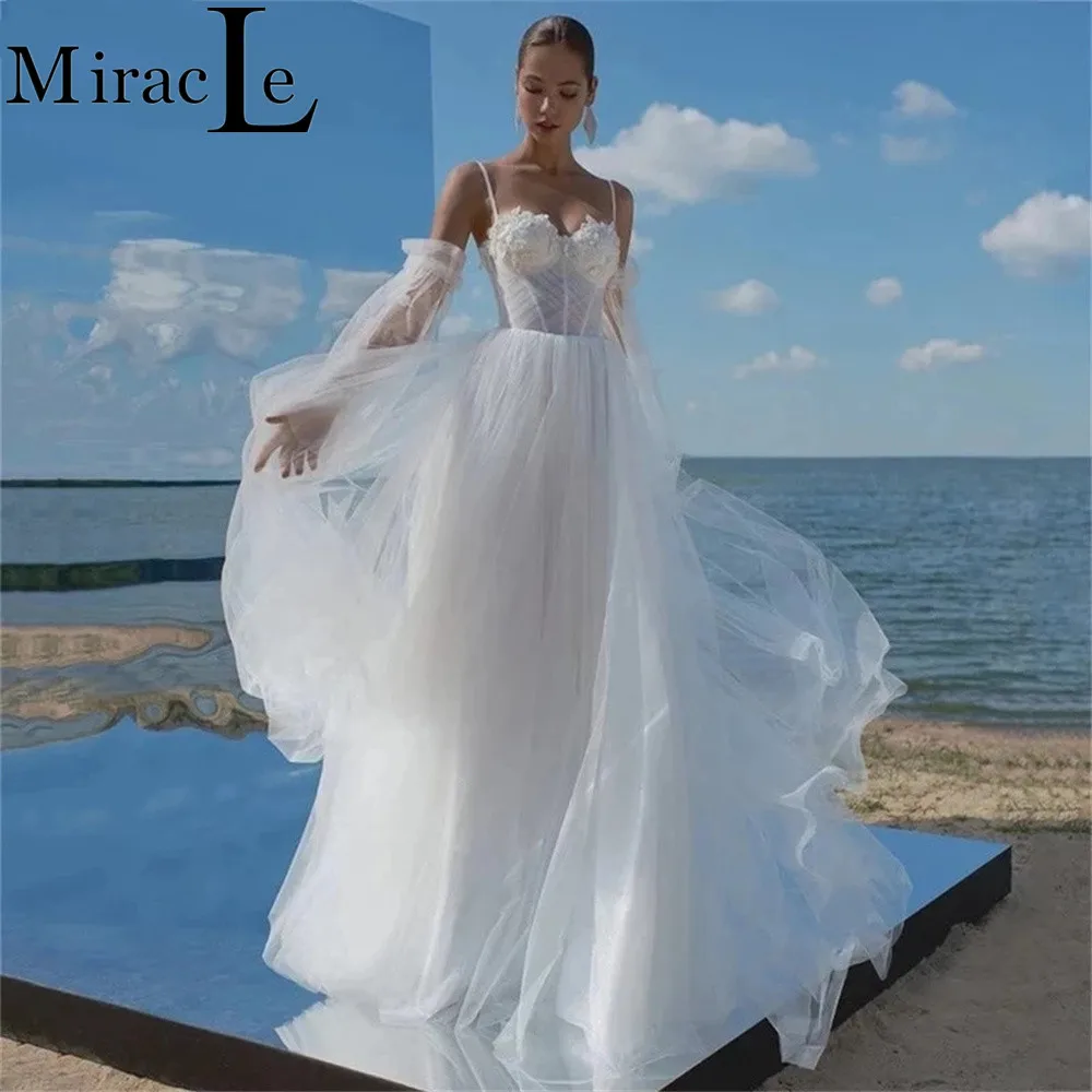

Elegant Sweetheart Wedding Dresses For Women A Line Lace Up Wedding Gown For Bride Appliques Backless Boho Robe De Mariée