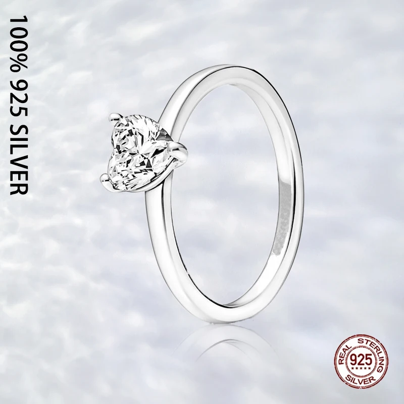 

Fit Original Authentic 925 Sterling Silver Sparkling Heart Solitaire Ring For Women Fashion Luxury Wedding Party Jewelry