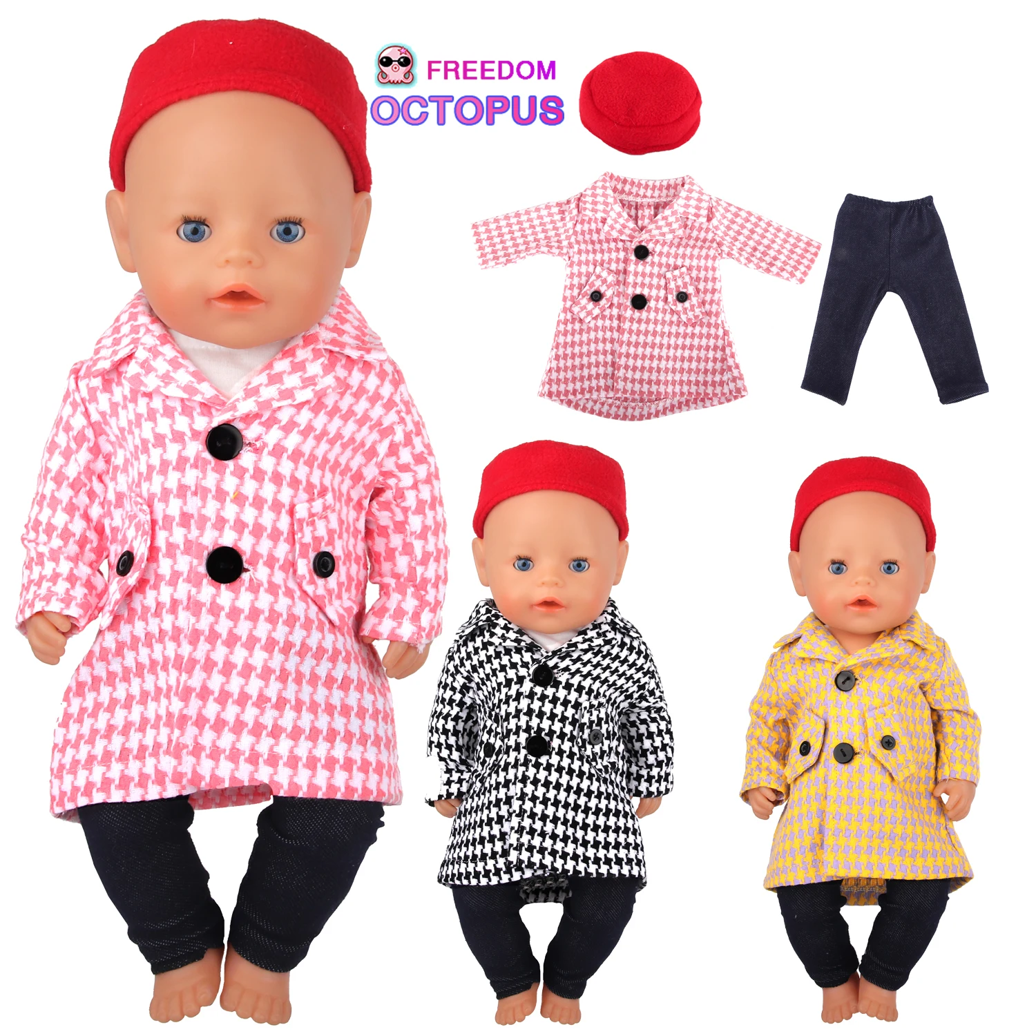 

New Fashion Winter Coat+Pants Doll Clothes Set Suit For 18 Inch Ameican&43cm Baby New Born Doll Outfit For Generation Girl Doll