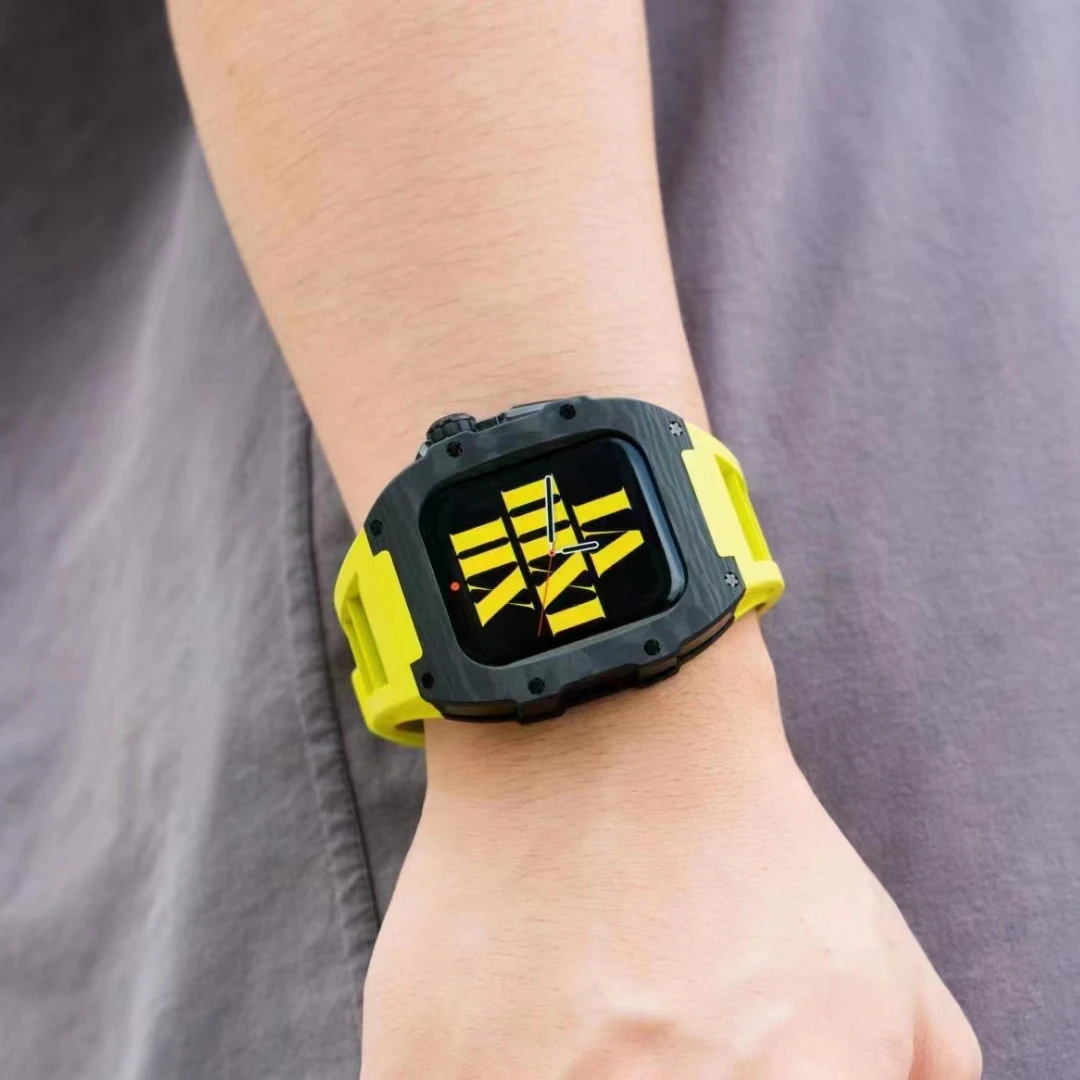 For  Apple Watch 44mm 45mm Carbon Fiber Mod Kit Luxury Metal Modified Case  Accessories For iWatch 8 7 6 SE Series