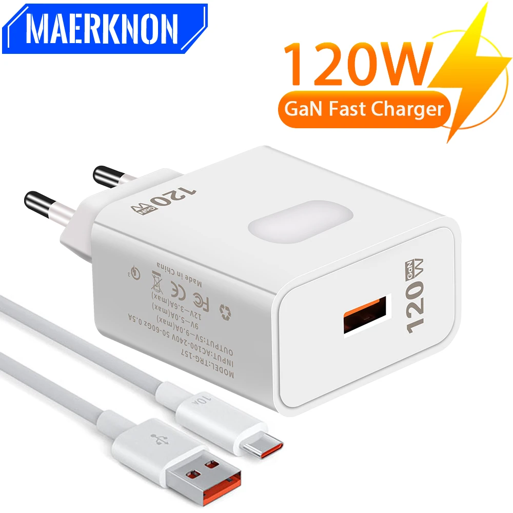 

GaN 120W USB Charger Fast Charging QC3.0 USB C Cable Type C Cable Mobile Phone Chargers For Huawei Samsung Xiaomi Quick Charge