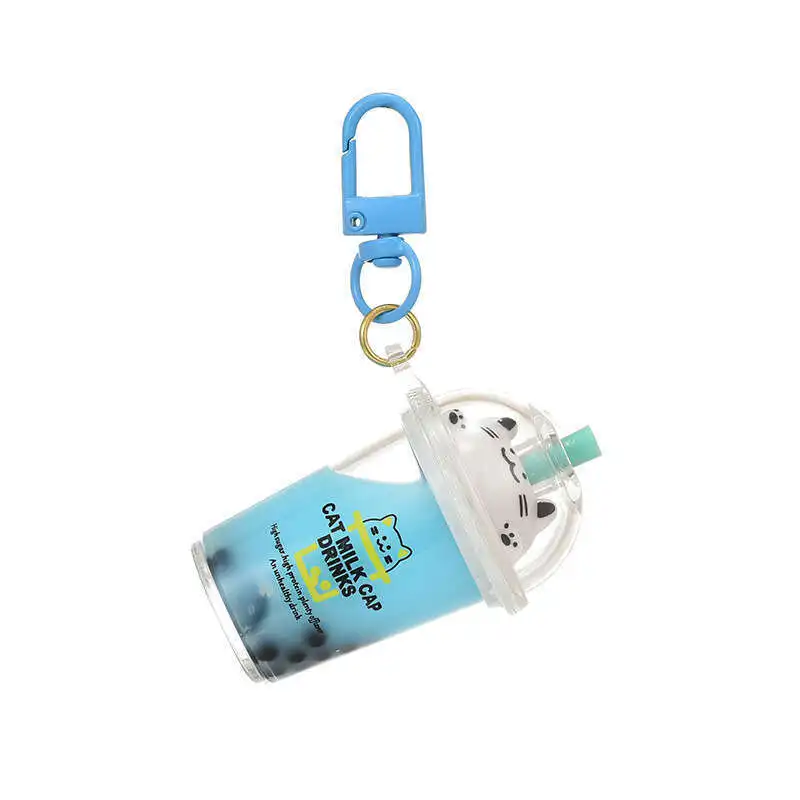 Creative Cute Cup Cat Pearl MilkM чай Keychain сетки красный поток бутылка с песком цепочка