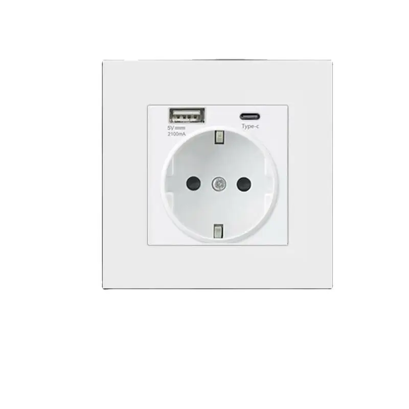 

EU Standard 86 wall socket with USB socket Type-C mobile phone charging panel white European German power supply