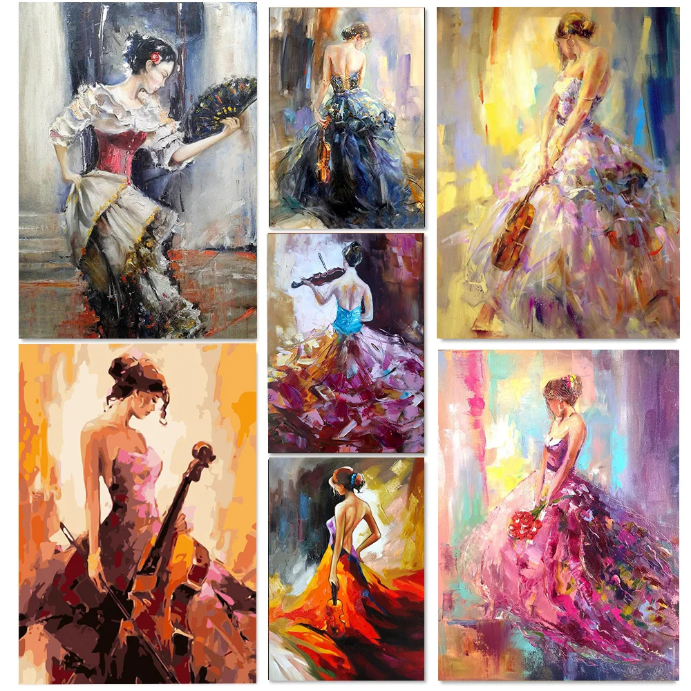 

Fashion Beautiful Elegant Girls Canvas Painting Play Violin Woman Dance Posters and Prints Wall Art Pictures Living Room Decor