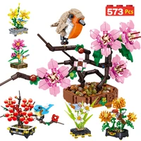 573pcs city mini plum bossom immortal flower building blocks friends peony plant bouquet home decoration bricks toys for kids
