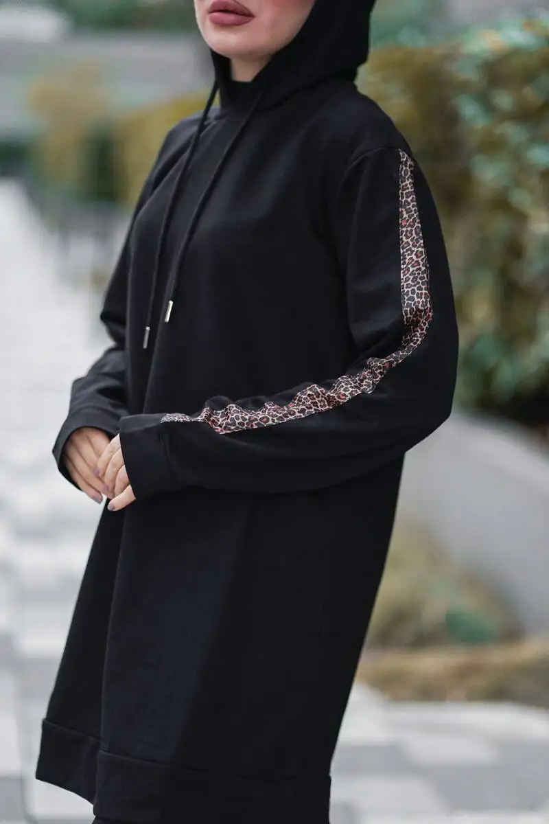 

New Fashion Leopard Stripe Hooded Double Tracksuit Set Hijab Muslim Casual Version Hijab Stylish African Dubai Turkey Turkish Ma