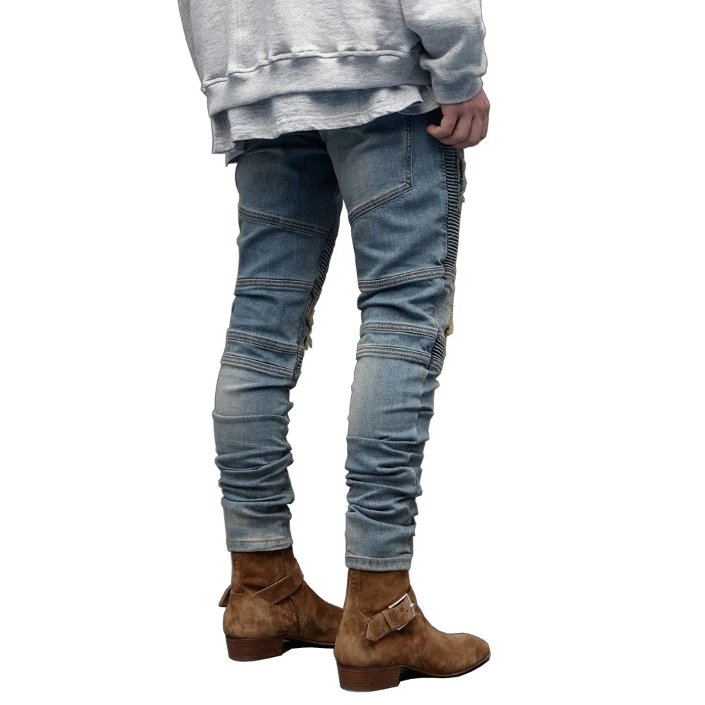 Retro Fashion Street Wear Washed Distressed Ripped Jeans Men's Slim Fit Casual Leggings Trendy Slim Pencil Pants Jeans For Men