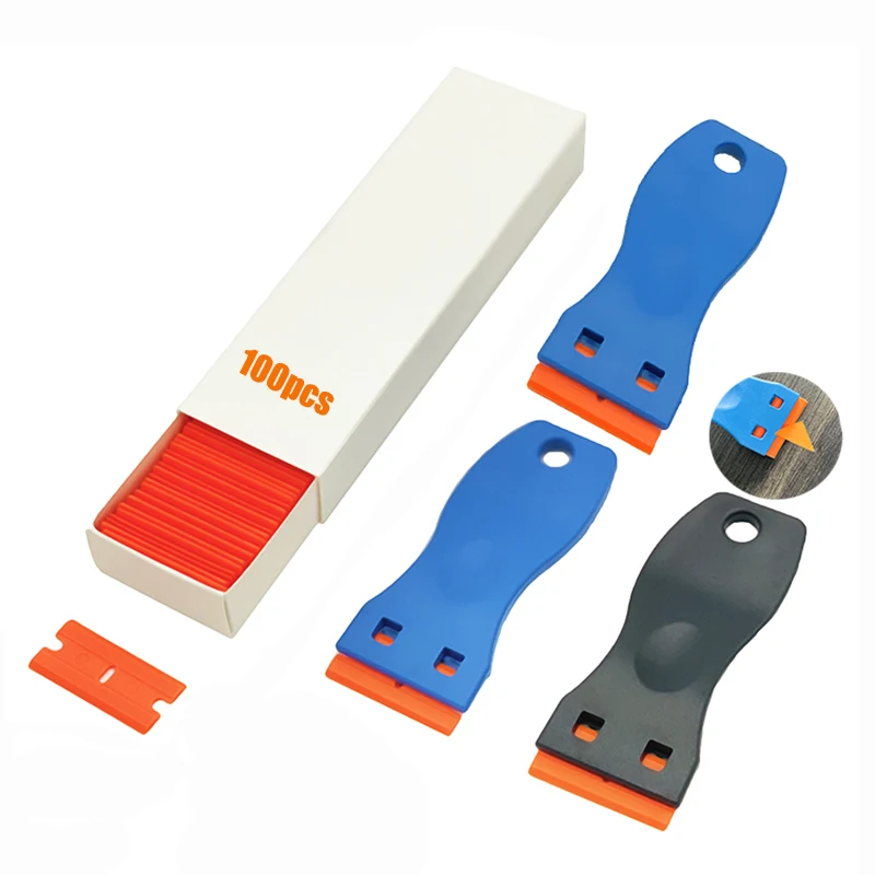 

TOFAR Plastic Razor Blade Scraper for Windows Glass Cleaning Sticker Labels Decal Wrap Film Adhesive Remover Car Tool 103pcs