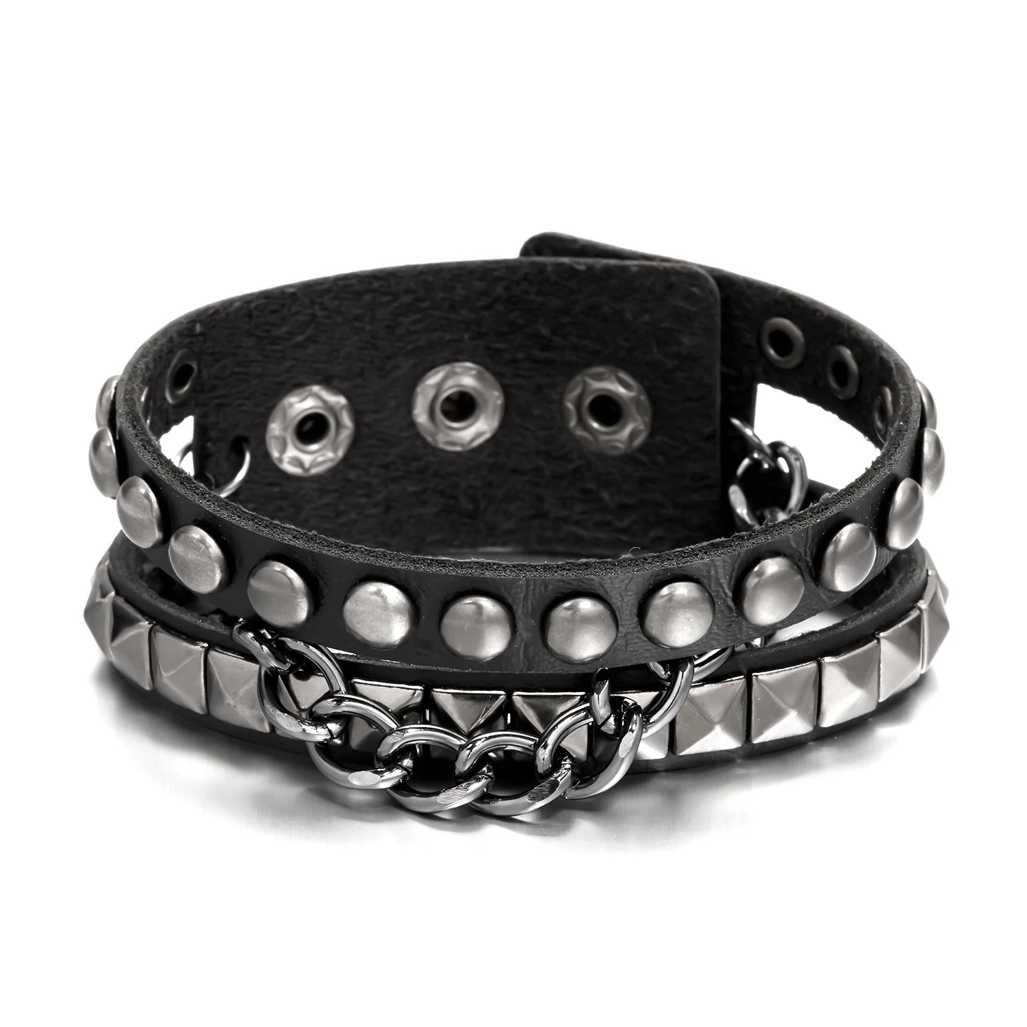 

Black Brown Multilayers Rock Spikes Rivet Chains Bracelets For Women Men Gothic Punk Wide Cuff Leather Bracelet Bangle Jewelry