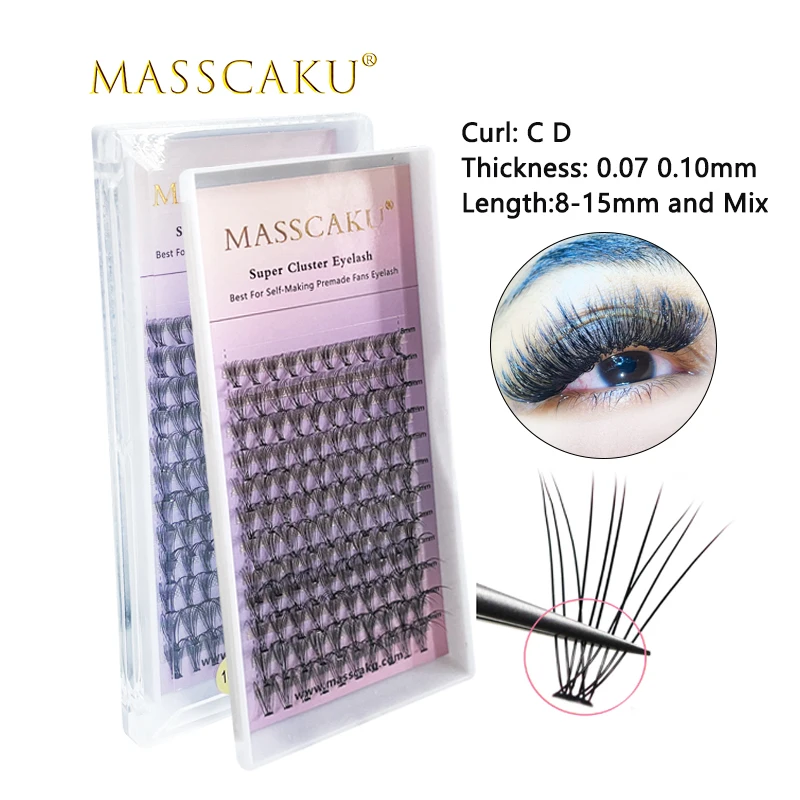 

MASSCAKU 10D 12D 20D Russian Volume Cluster Eyelash Extensions Natural Soft Mix Length Lashes Heat Bonded Individual Eyelashes