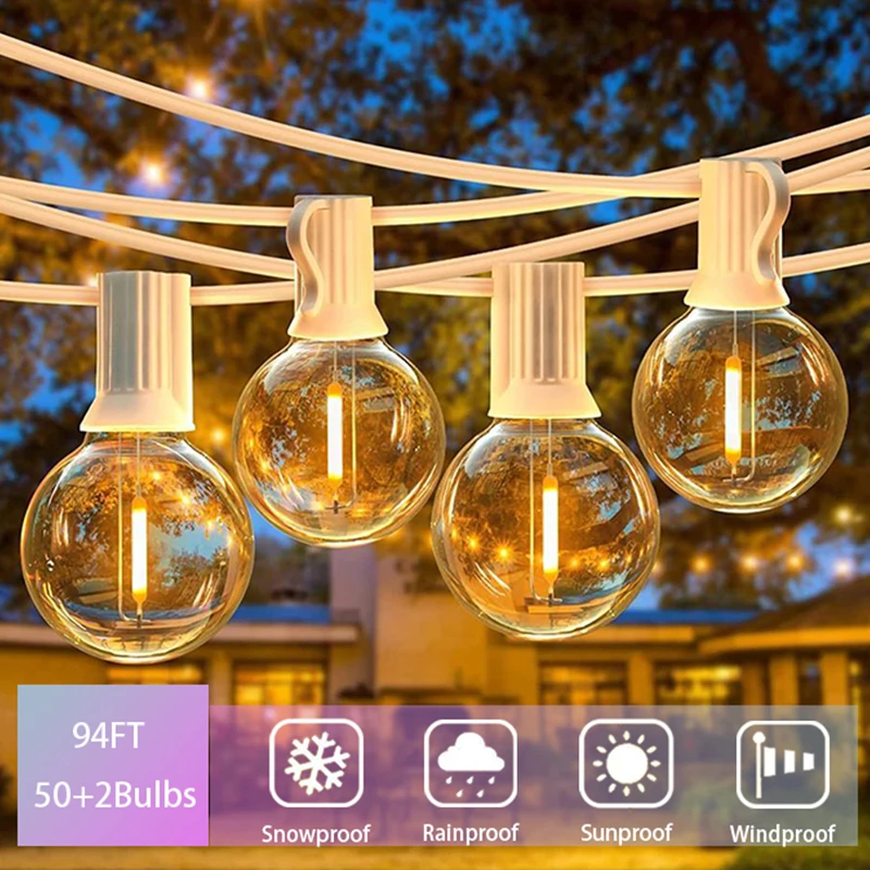 28M 94FT G40 LED Energy Saving Plastic Bulb White Thread Fairy Garland Garden Terrace Wedding Birthday Decoration String Lights