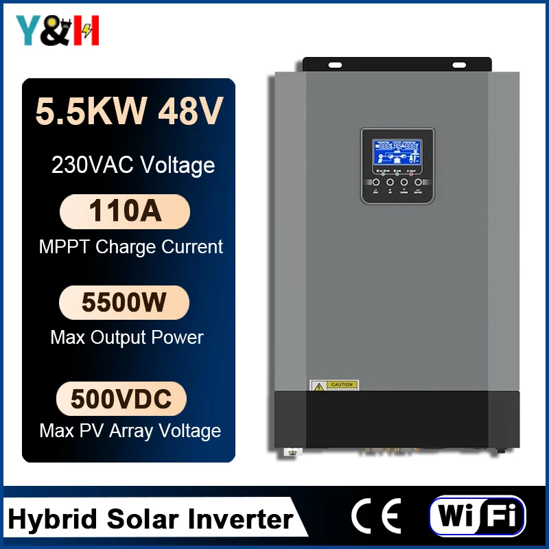 

5.5KW 48V Solar Hybrid Inverter MPPT 110A 500VDC PV Input 220VAC Pure Sine Wave Hybrid Inverter With WiFI Solar Inversor