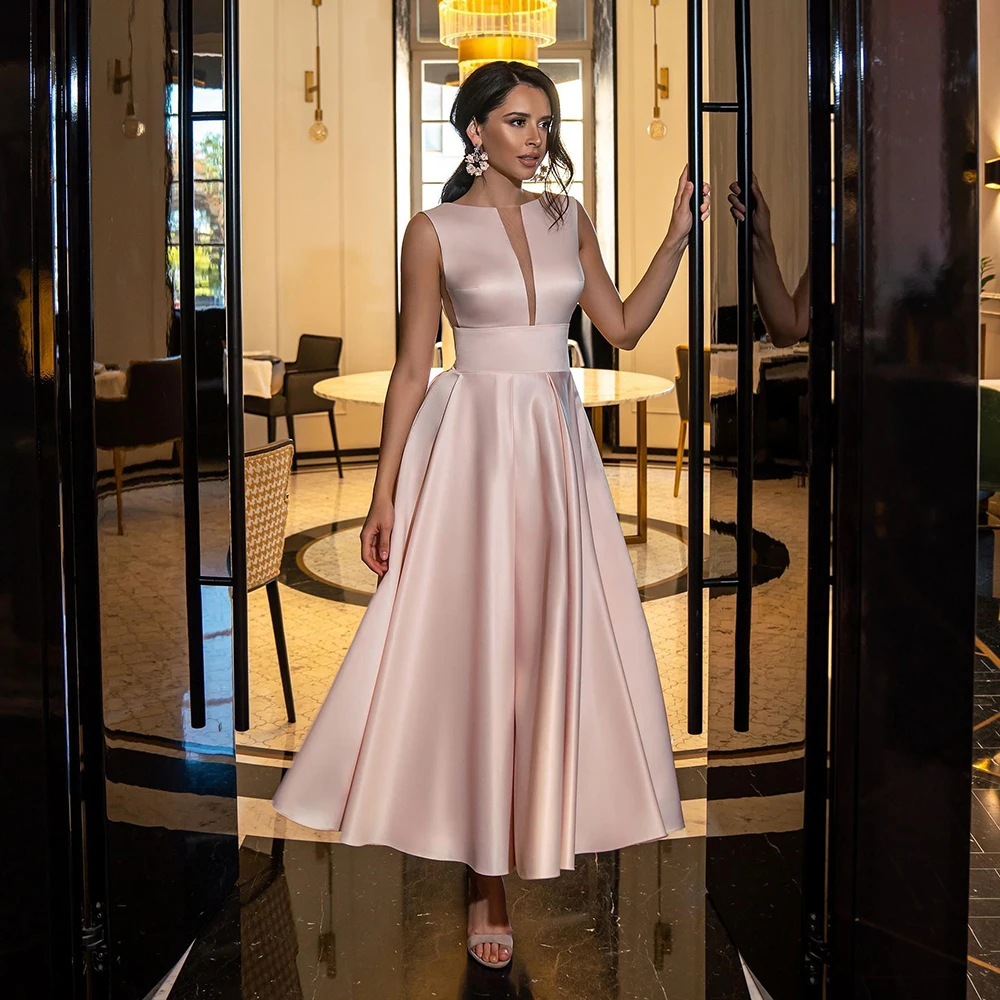 

A-Line High Neck HF376 Evening Party Dresses For Women Sleeveless Elegant Charming Simple Gowns Vestidos De Noche Robes Soirée