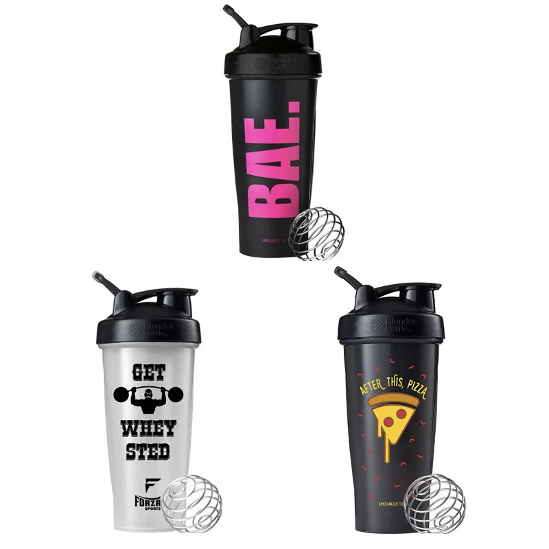 600ml Whey Protein Shaker Bottle Plastic Sport Water Cup for Gym with Metal Wire Ball Whisk Blender Better Mixing BPA Free