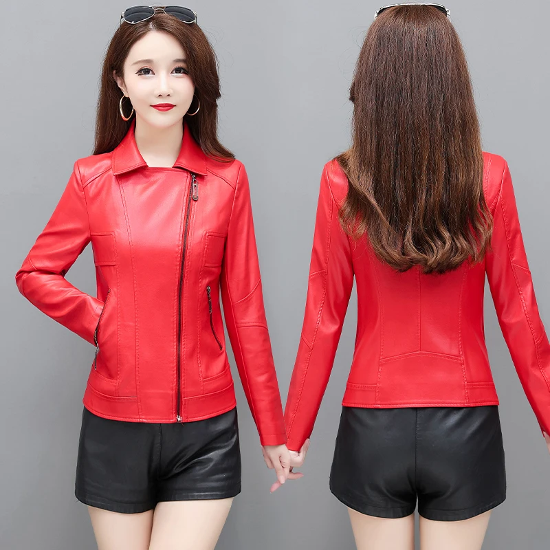 Autumn Lady Faux Leather Jacket Black Motorcycle Moto Biker Short Coat Womens Leather Jacket - Leather Jackets for Women