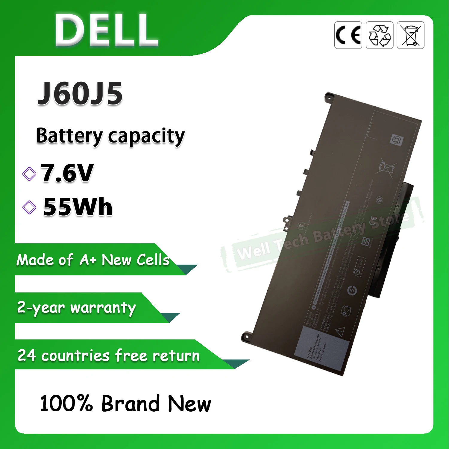 4CELLS J60J5 Аккумулятор для ноутбука DELL Latitude E7260 E7270 E7470