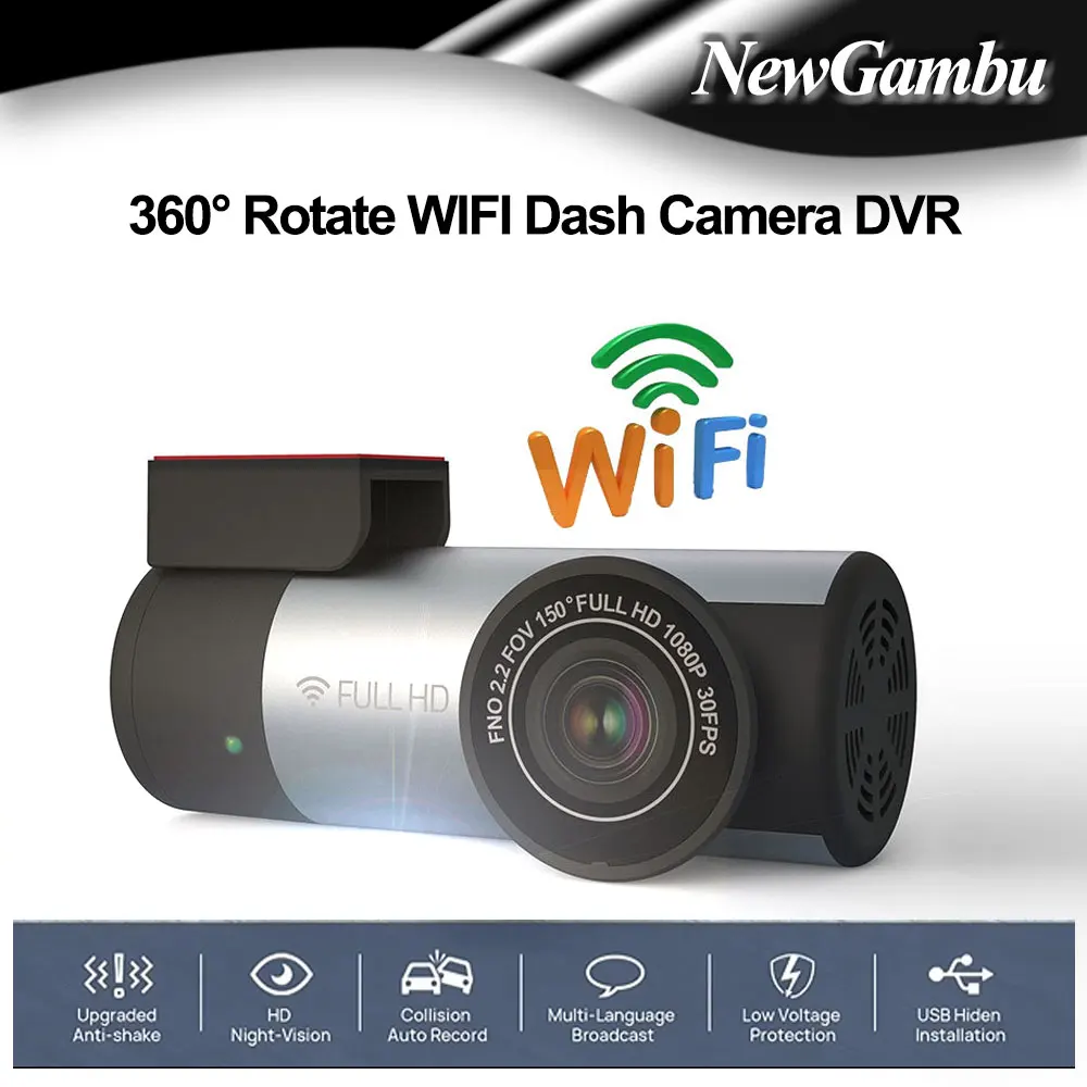 Dash Cam WIFI FULL HD 1080P 360 spins Car Camera DVR Wireless Night Version G-Sensor Driving Recorder With Multi Country Voice