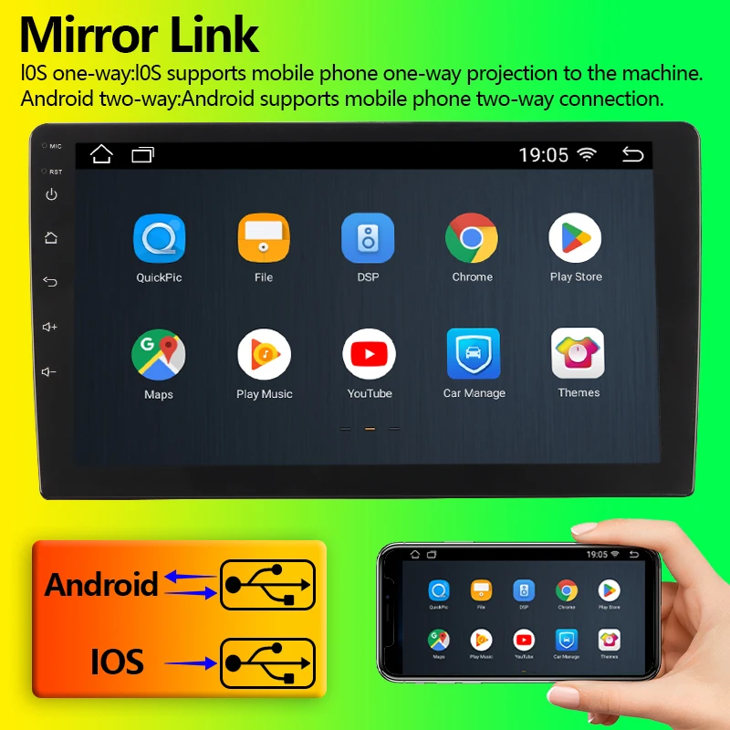 Универсальный Автомобильный Мультимедийный Плеер 9/10 Дюймов IPS Android 12/13 Сенсорный