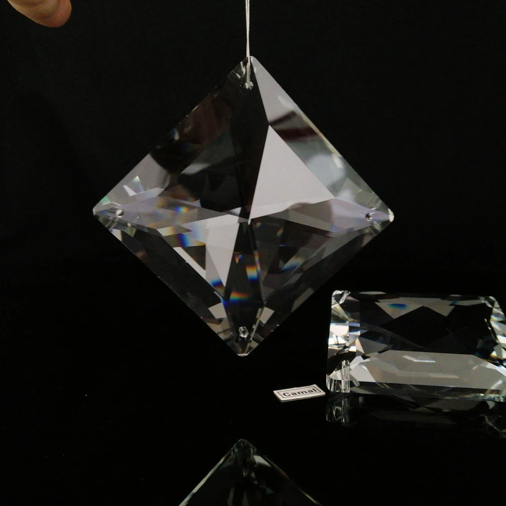 

Camal 1PCS Clear 60mm 4 Holes Square Faceted Crystal Pendant Prisms SunCatcher Hanging Chandelier Lighting Lamp Part Accessories