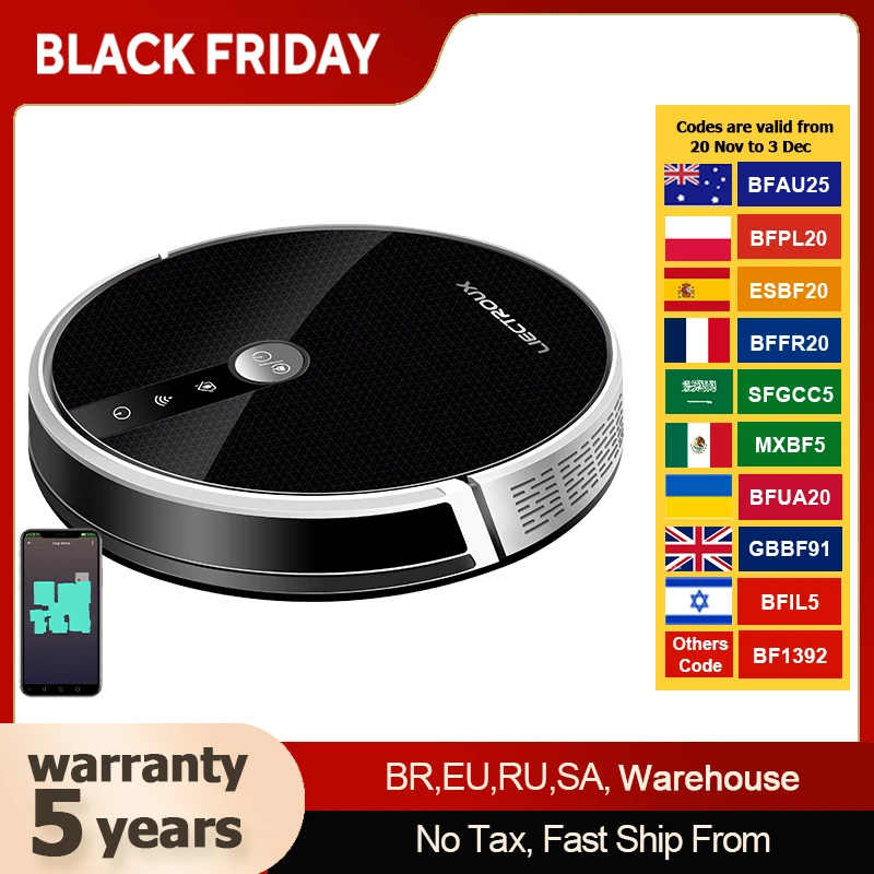 

Робот-пылесос Liectroux C30B, <500 Вт, беспроводной, влажная уборка, пылесборник