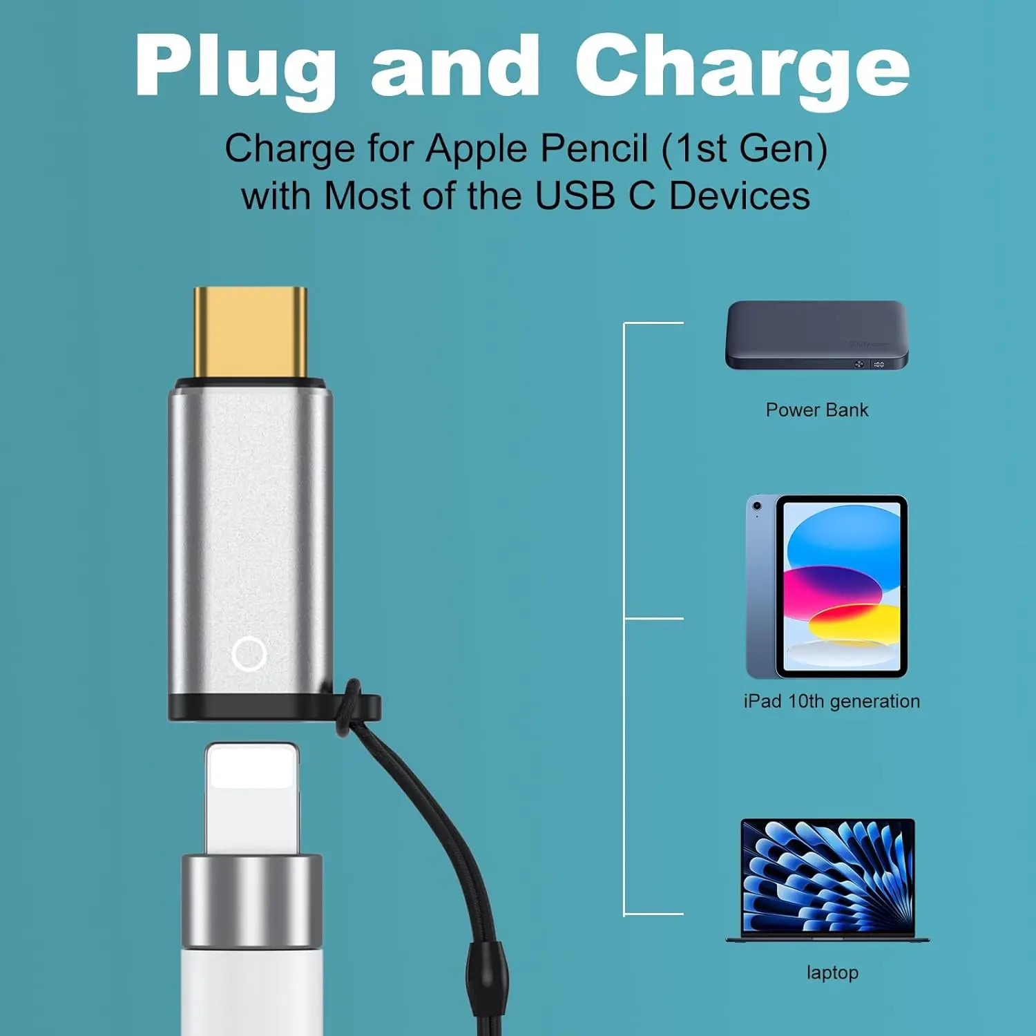 Адаптер зарядного устройства USB-C для Apple Pencil 1-го поколения | 8-контактный адаптер