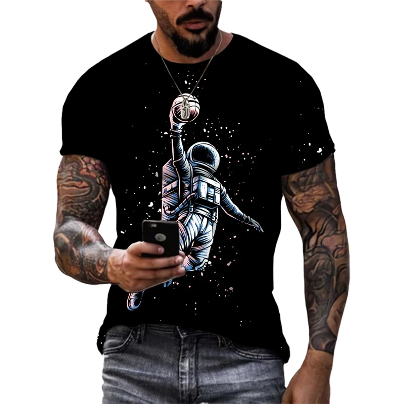 

New Hot Selling Fashion Creative Astronaut Graphics 3D Printing Men's T-Shirt O Round Neck Personality Hip Hop Style Casual Over