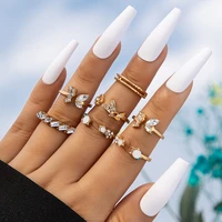 2022 trendy rhinestone butterfly knuckle ring set for women flower heart hug geometric finger rings fashion bohemian jewelry