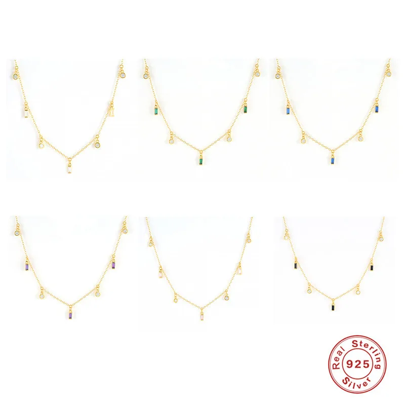 

2022 Fashion Pendant 925 Sterling Silver Necklace Multicolor CZ Zirconia Charm Gold Plated Necklace Chain Set Women Fine Jewelry