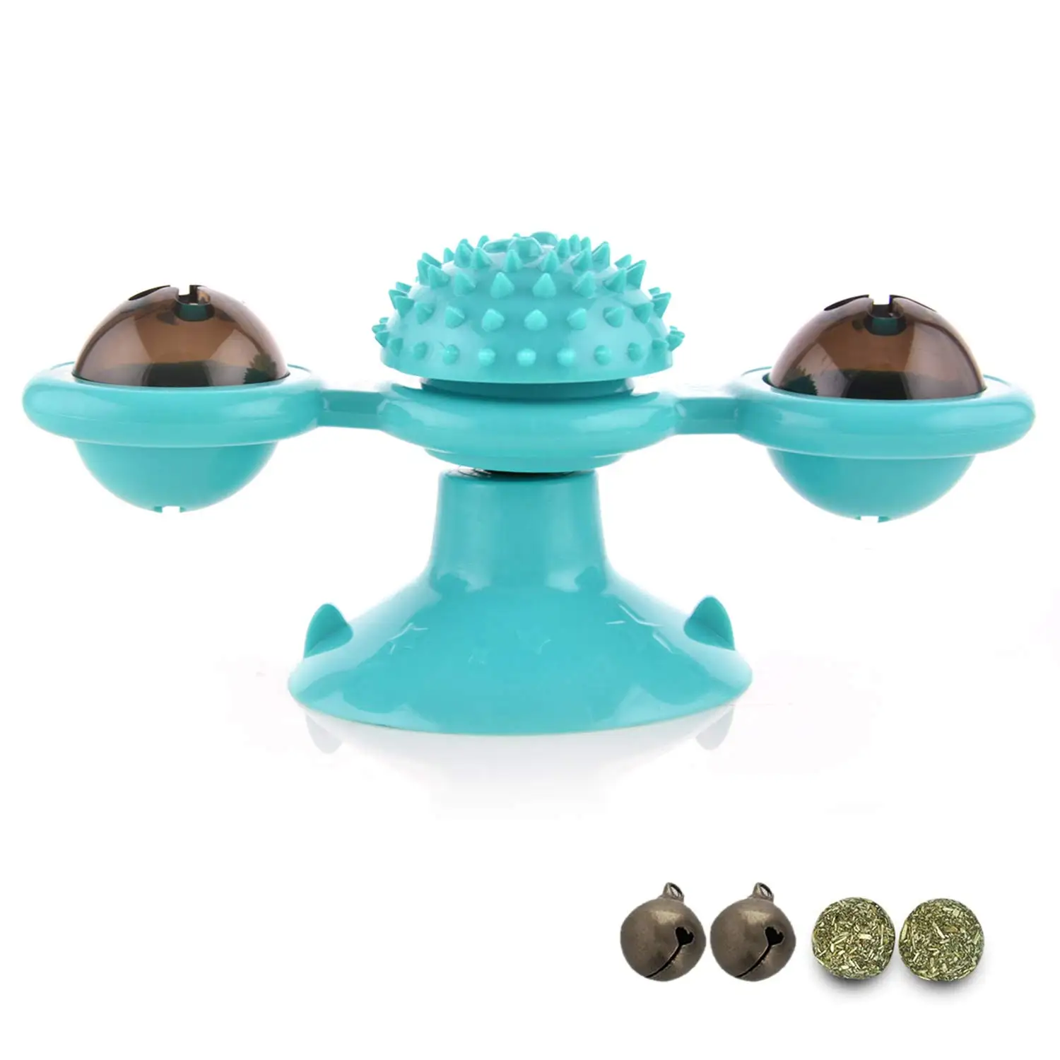 

Windmill Cat Toy with with Catnip Ball and Small Bell, Turntable Rotating Interactive Cat Spinning Toys with Suction Cup