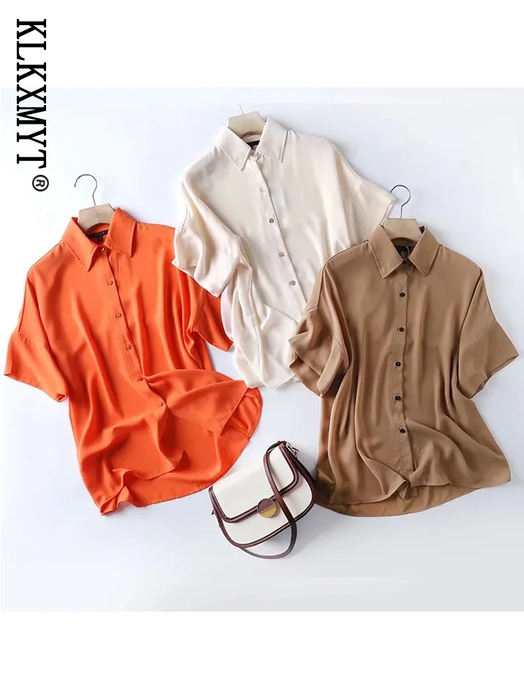

KLKXMYT TRAF женская рубашка 2022 новые модные повседневные летние блузки на пуговицах винтажные однотонные уличные рубашки женские топы