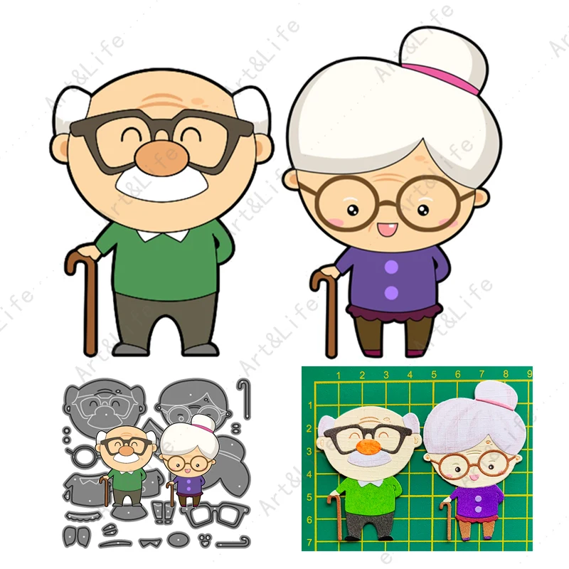 

2-in-1 Grandpa and Grandma 2022 New Metal Cutting Dies Stencils for Scrapbooking DIY Cards Embossing Cut Die Decorative Craft