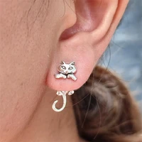 creative lovely animal cat earrings for women silver color cute kitten frog stud earring female girls vintage party jewelry gift
